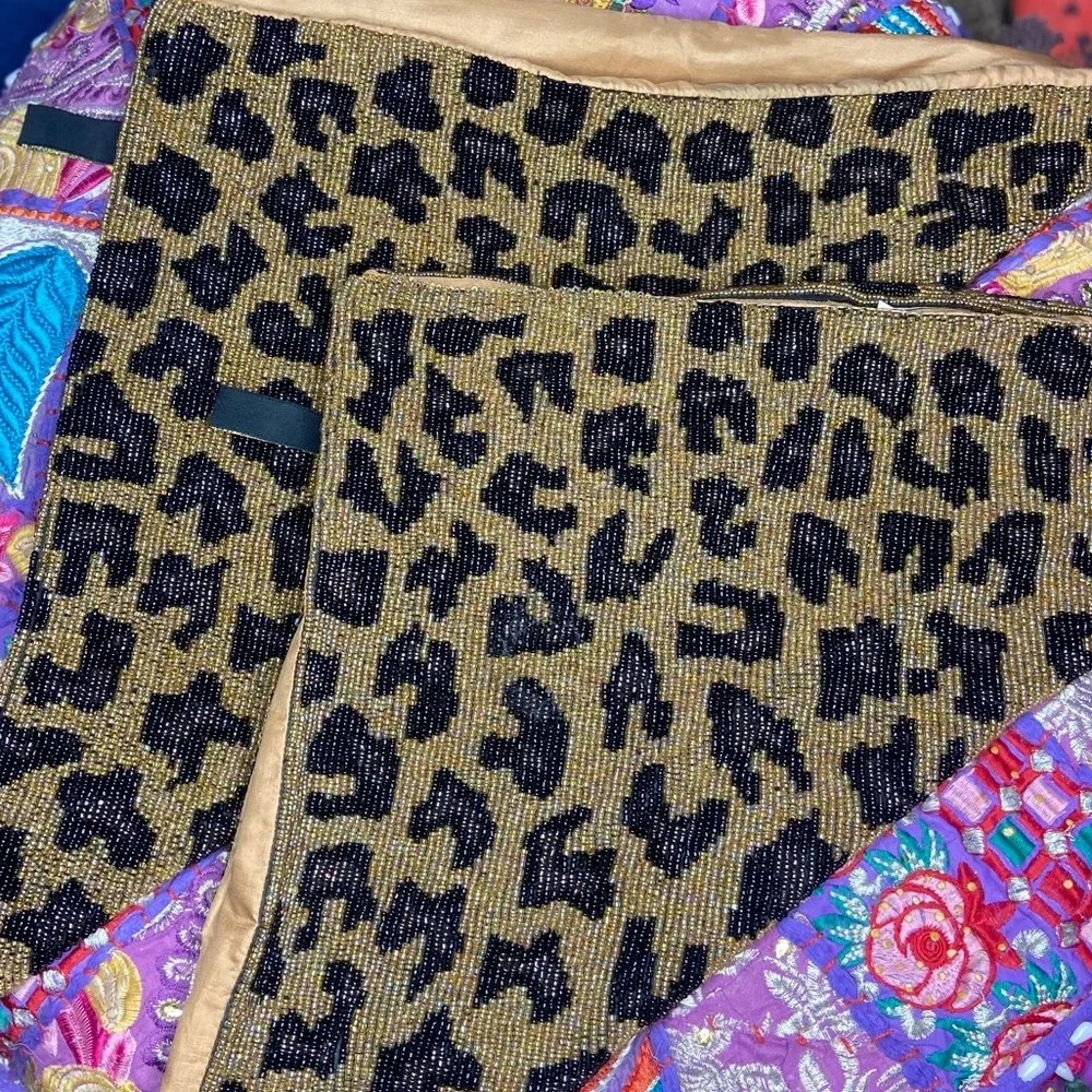 Pair Of Borgata Animal Print Beaded Throw Pillow Cases (Cases Only)